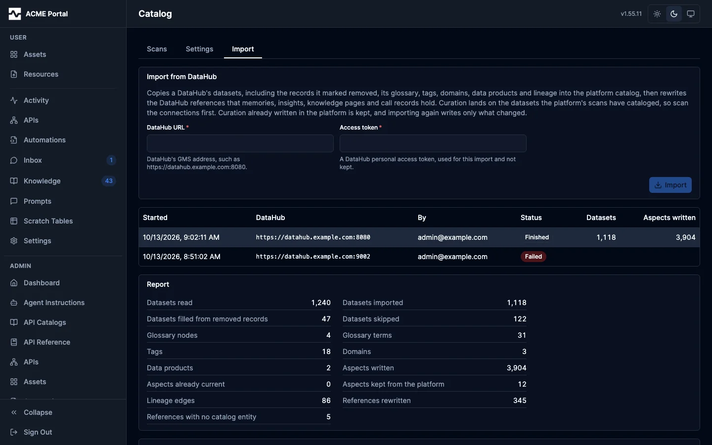 Catalog import