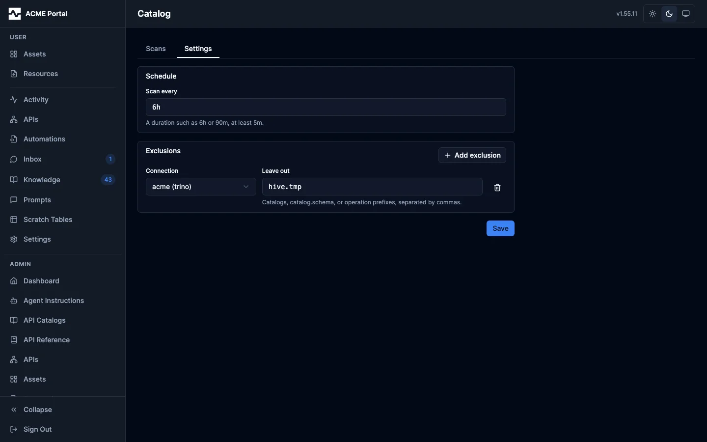 Catalog settings