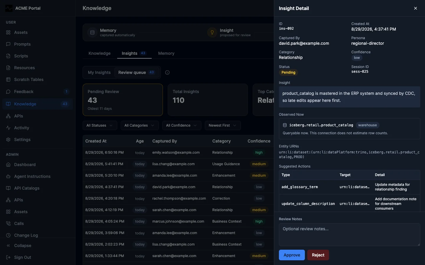 Insight review without a row estimate