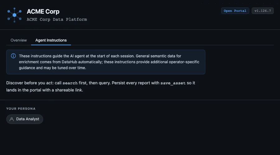 The platform-info app's Agent Instructions tab