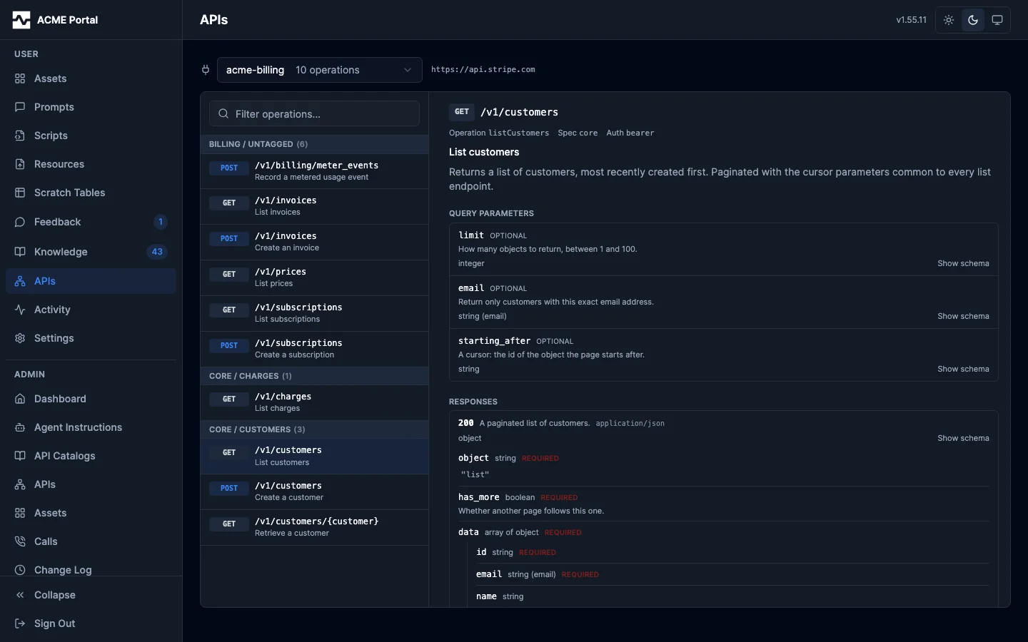 The caller's operation browser