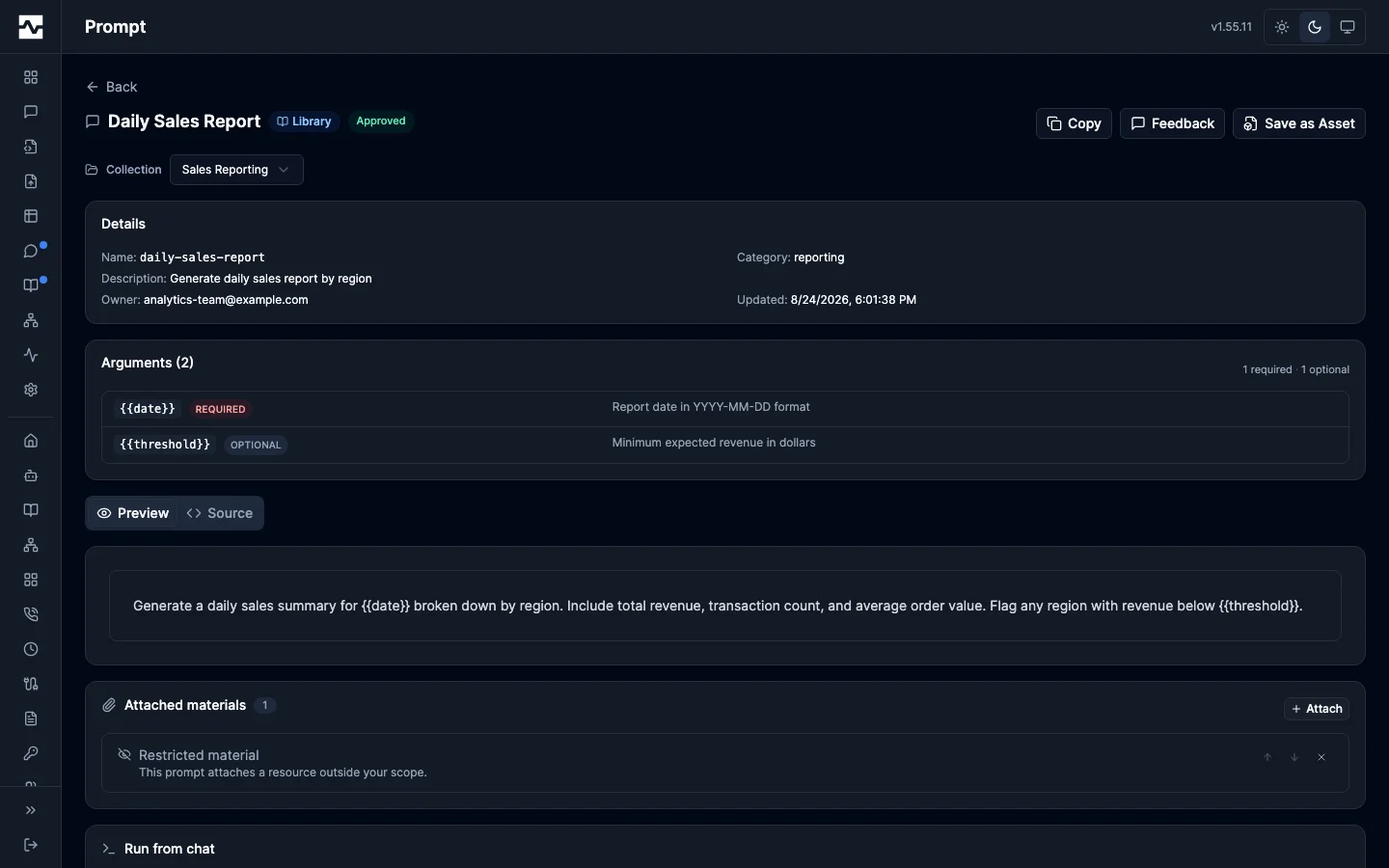 Library prompt with versions