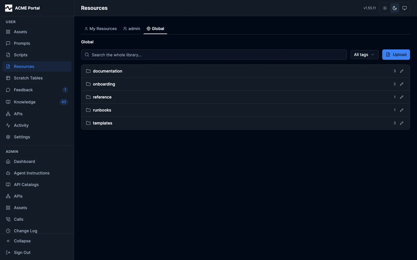 The global library on the Resources page
