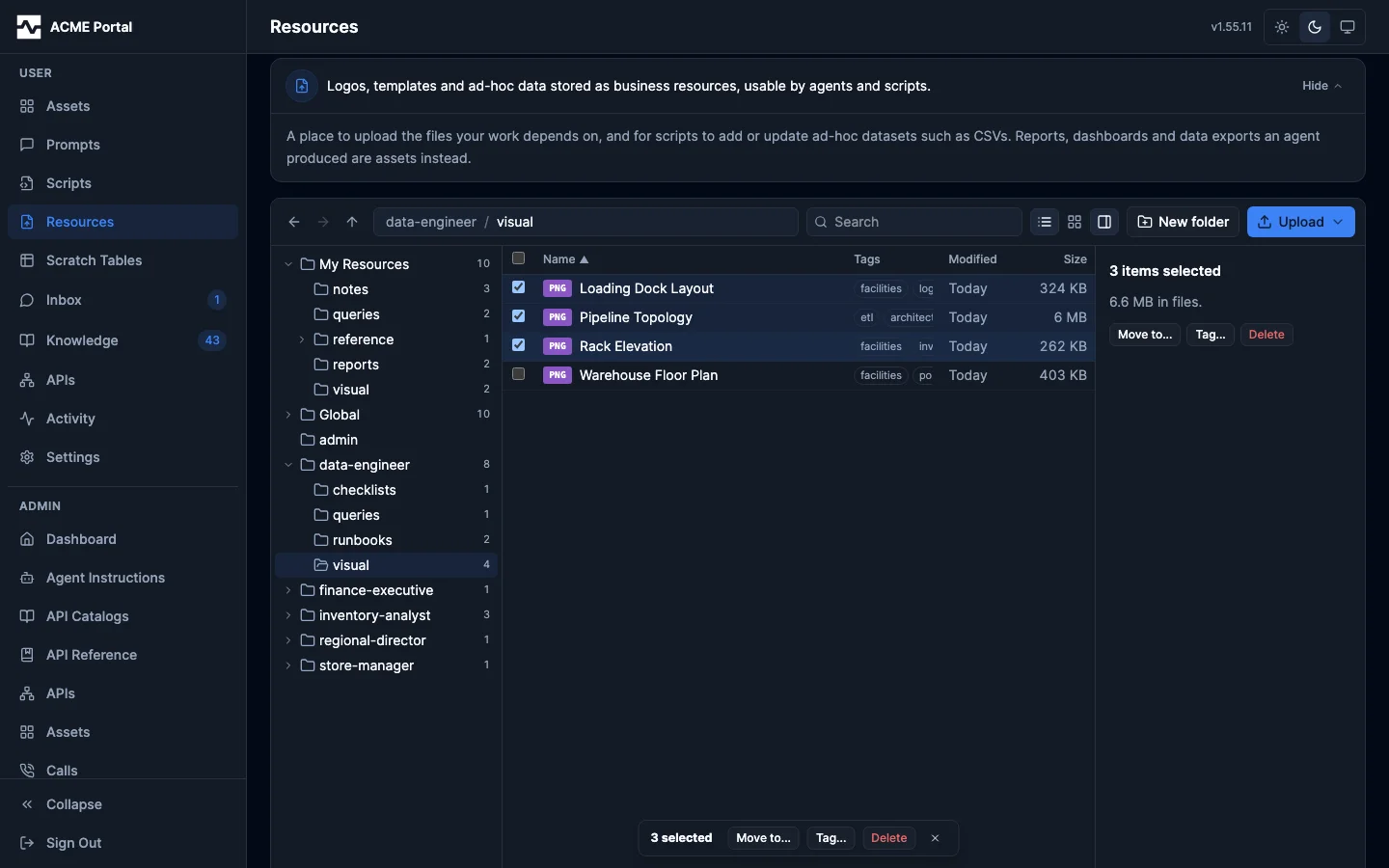 Several files selected