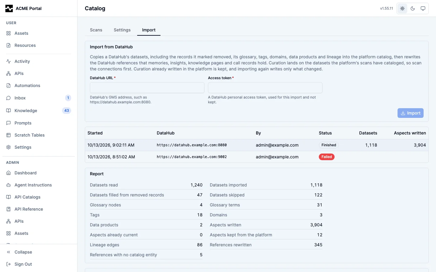 Catalog import