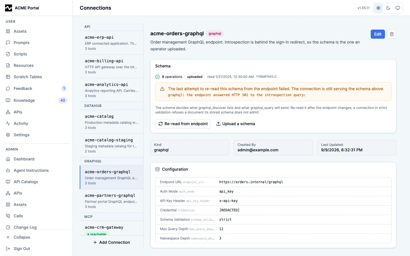 Schema held through a failed re-read