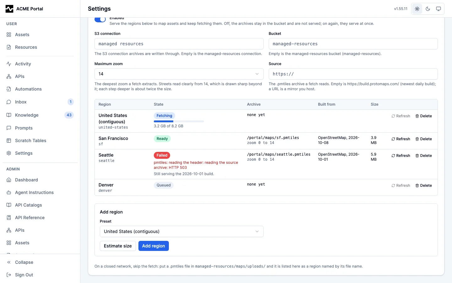 The Maps settings section