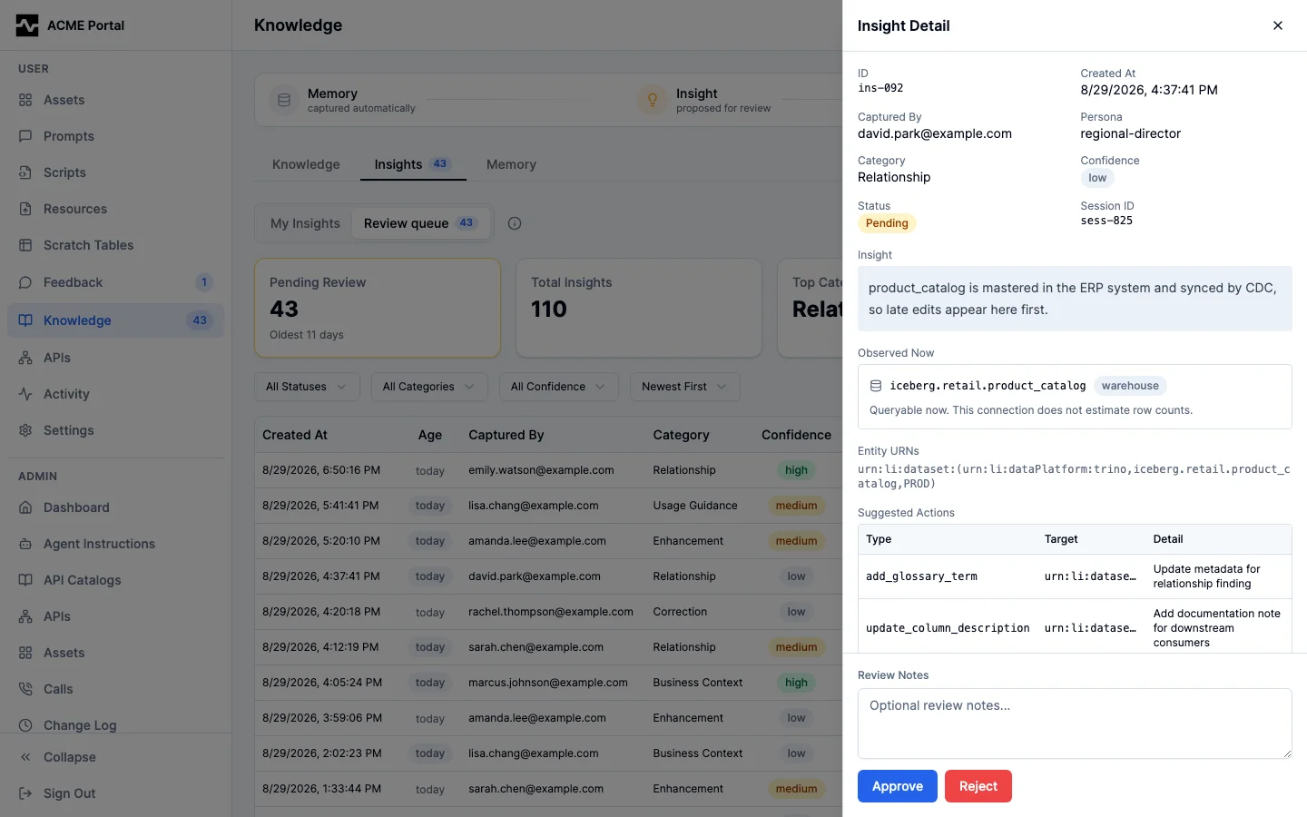 Insight review without a row estimate