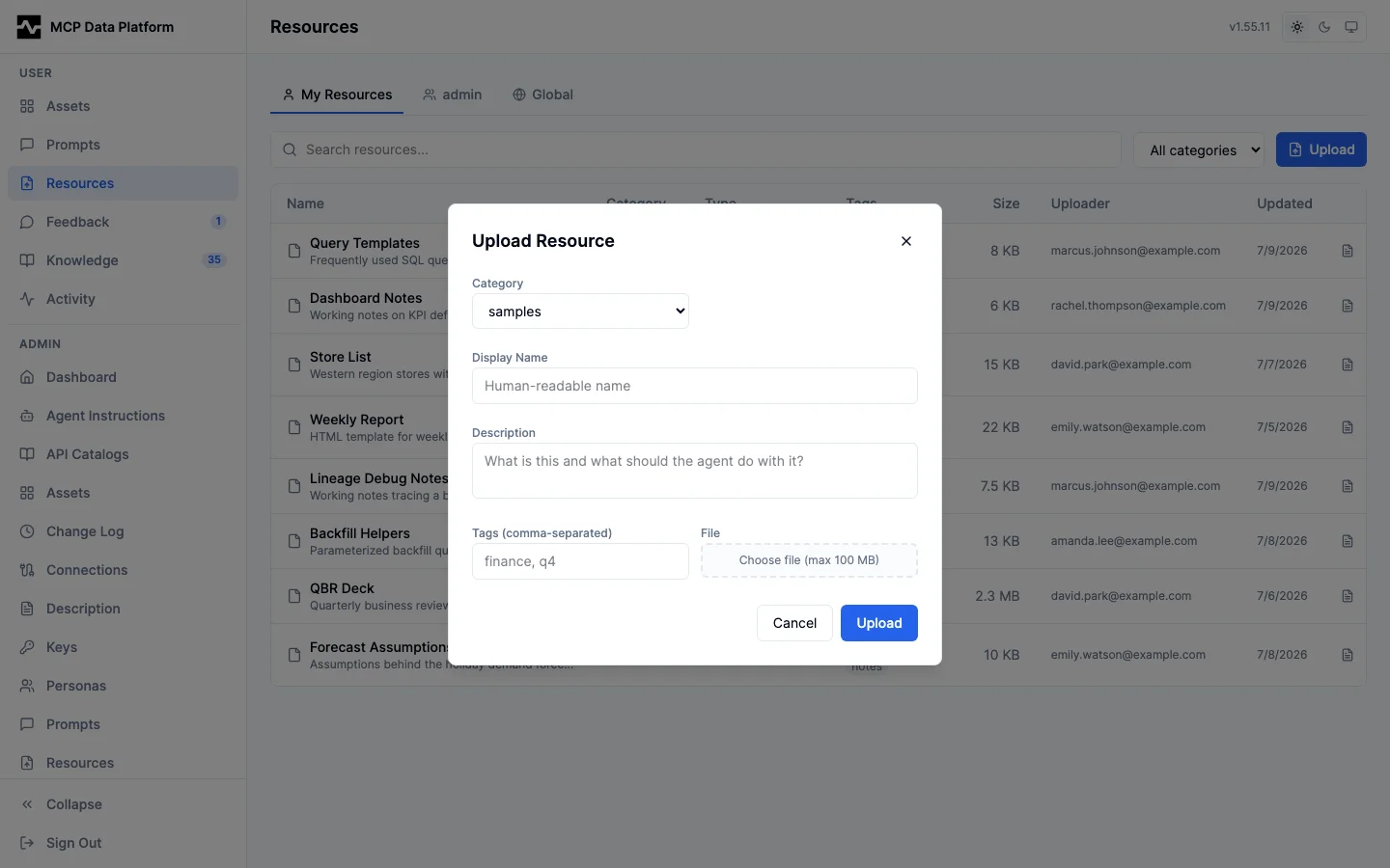 Upload resource