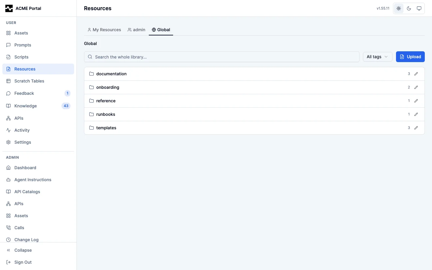 The global library on the Resources page